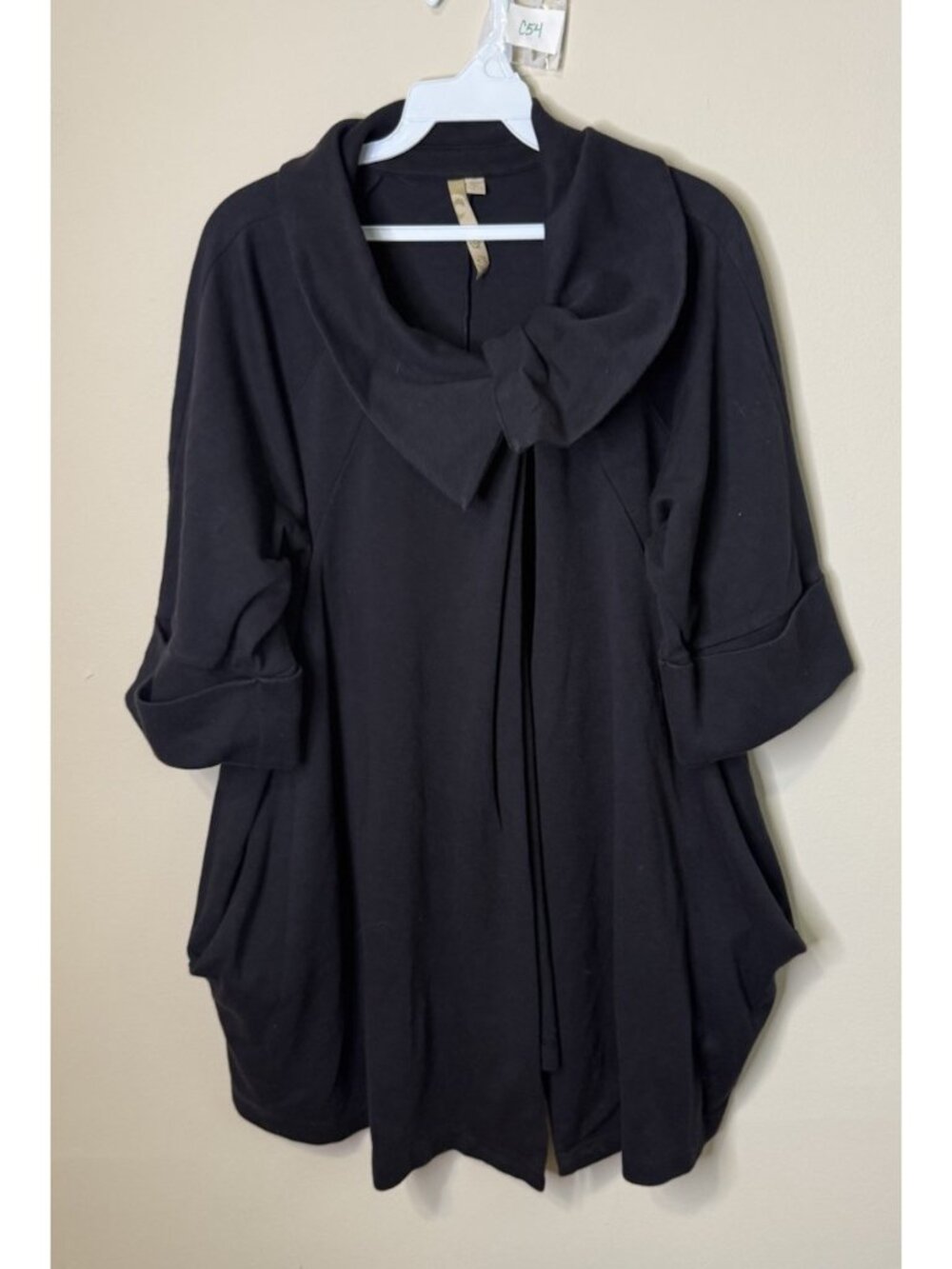 Comfy USA Sweatshirt Jacket Black Cowl Neck Lagenlook Artsy